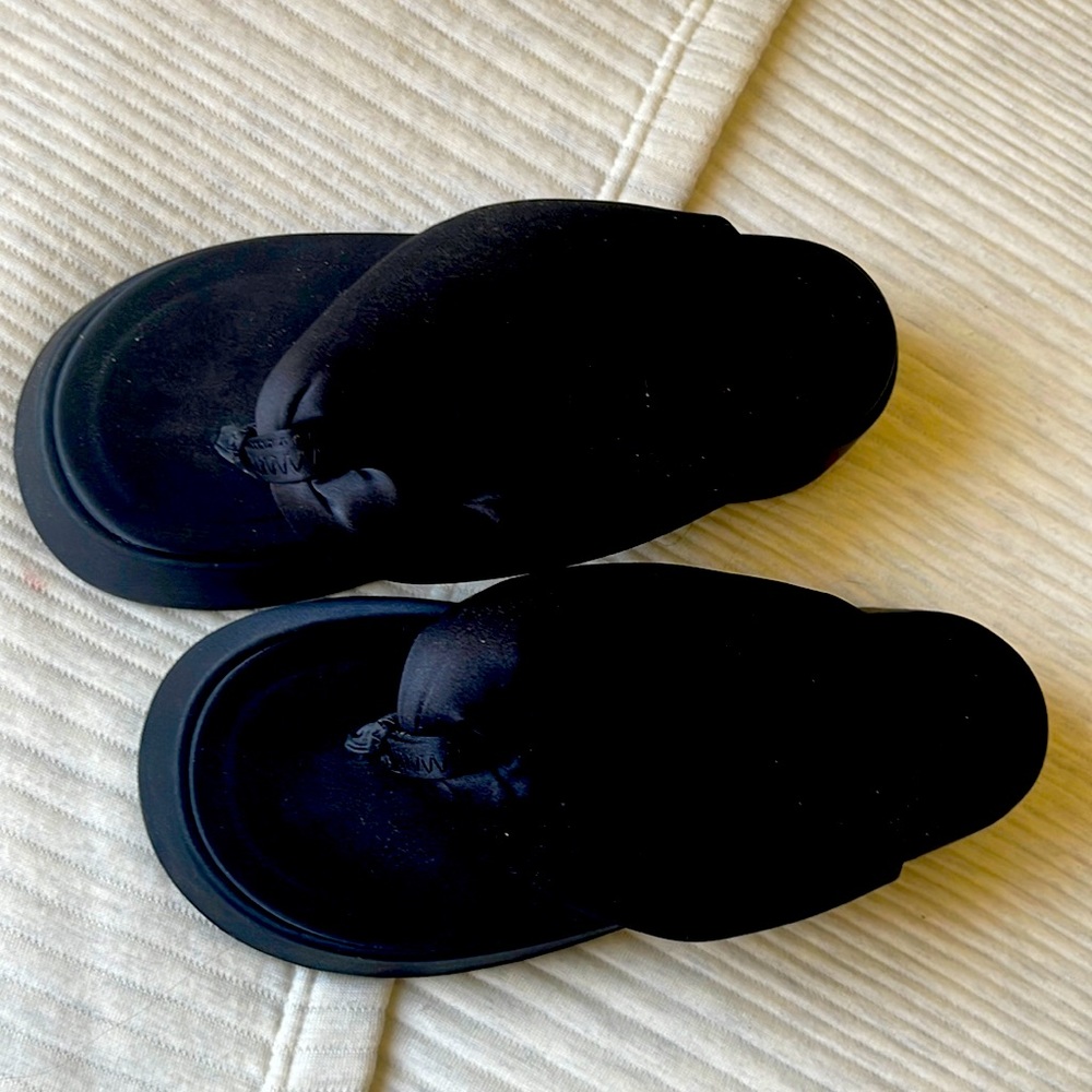 GANNI Womens Black 1" Platform Retro Round Toe Wedge Slip On Thong Sandals 38